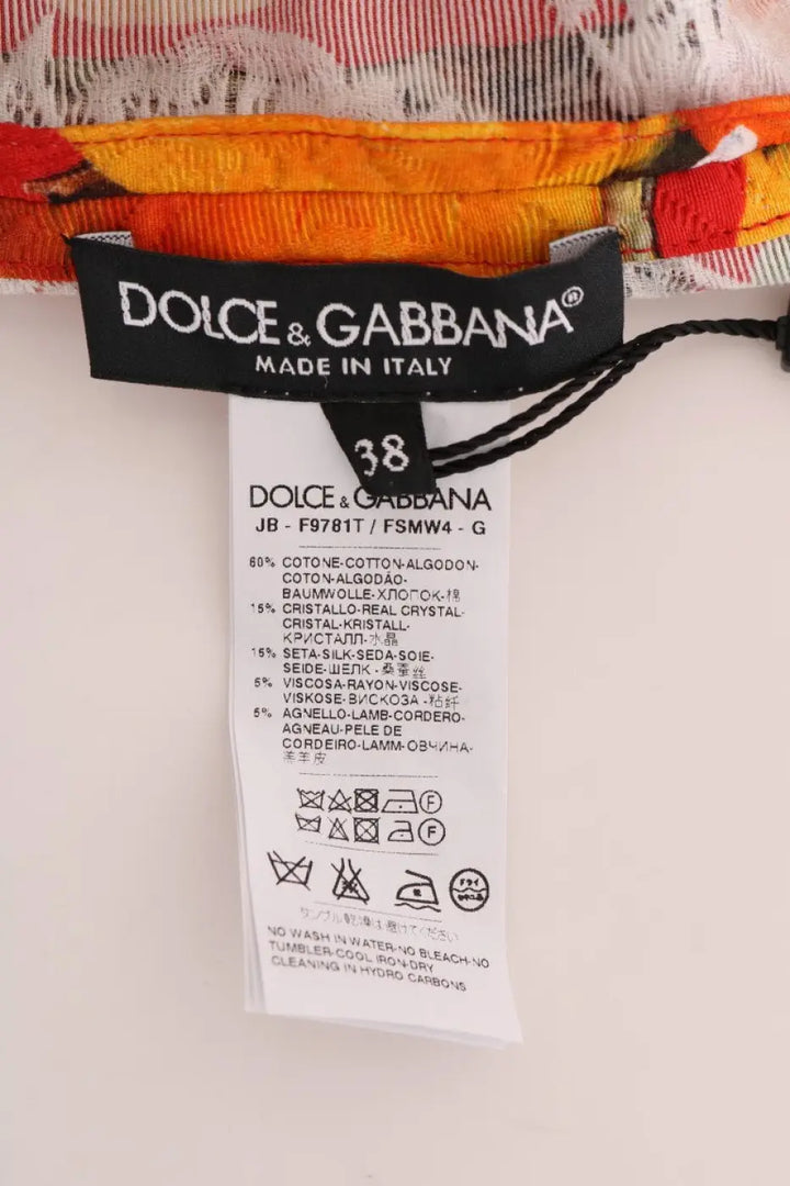 Dolce &amp; Gabbana Orange Print Crystal-Embellished Blouse