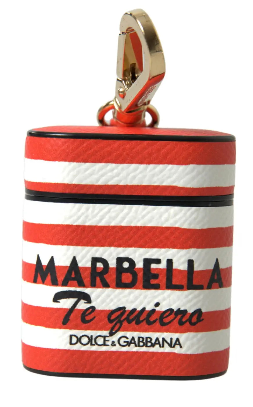 Dolce &amp; Gabbana Orange Stripe Dauphine Leather Logo Strap Airpod Case