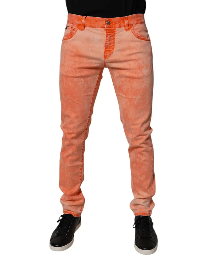 Dolce &amp; Gabbana Orange Tie Dye Cotton Skinny Men Denim Jeans