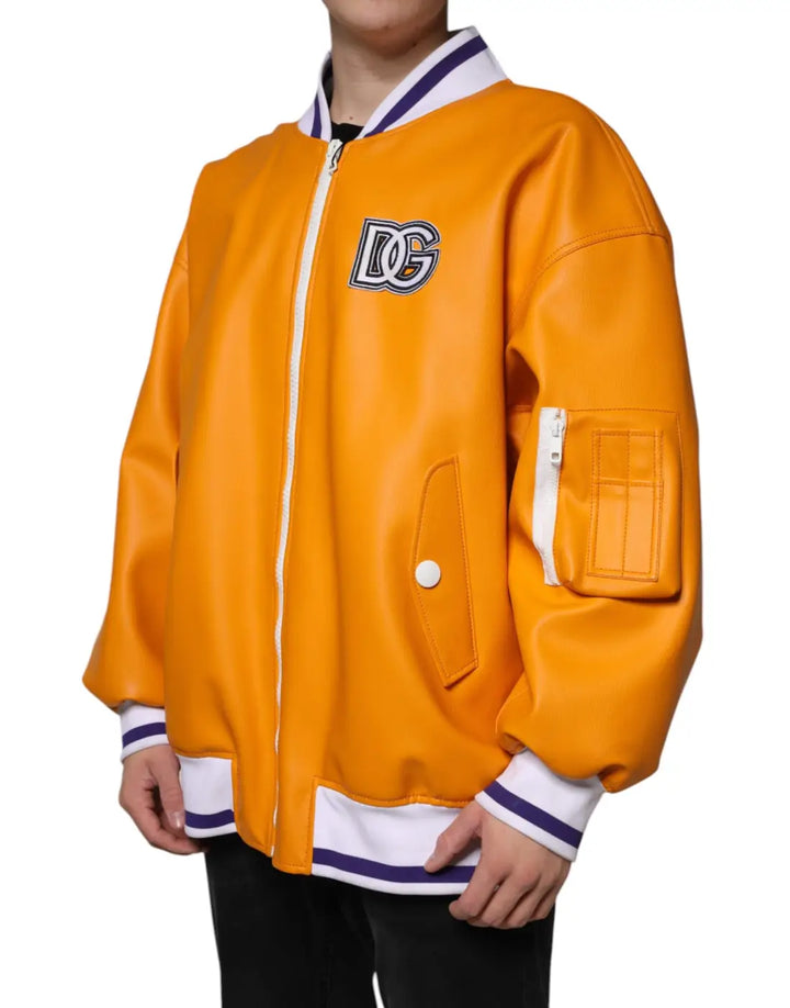 Dolce &amp; Gabbana Orange White Full Zip Jersey Bomber Jacket
