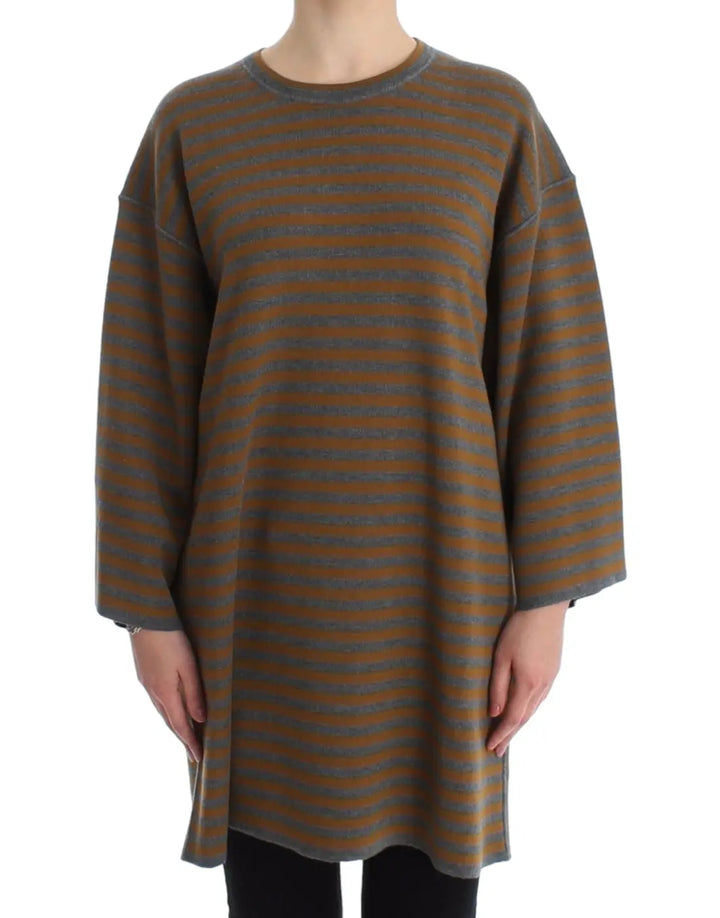 Dolce &amp; Gabbana Oversized Gray Yellow Striped Sweater Top