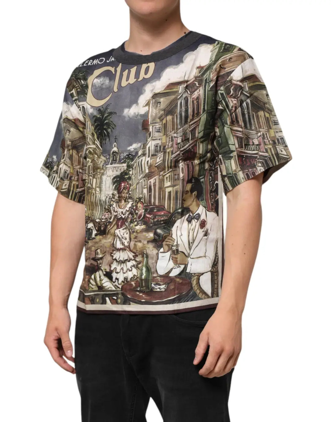 Dolce &amp; Gabbana Palermo Jazz Club Linen Crew Neck Men T-shirt