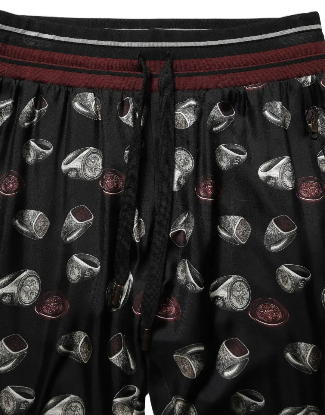 Dolce &amp; Gabbana Pants Black Ring Print Silk Jogging Trousers