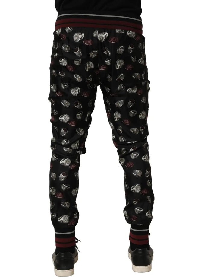 Dolce &amp; Gabbana Pants Black Ring Print Silk Jogging Trousers