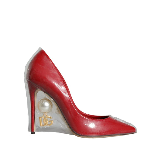 Dolce Gabbana Patent Leather Faux Pearl Heels &
