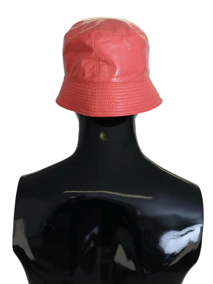 Dolce &amp; Gabbana Peach Quilted Faux Leather Women Bucket Cap Hat