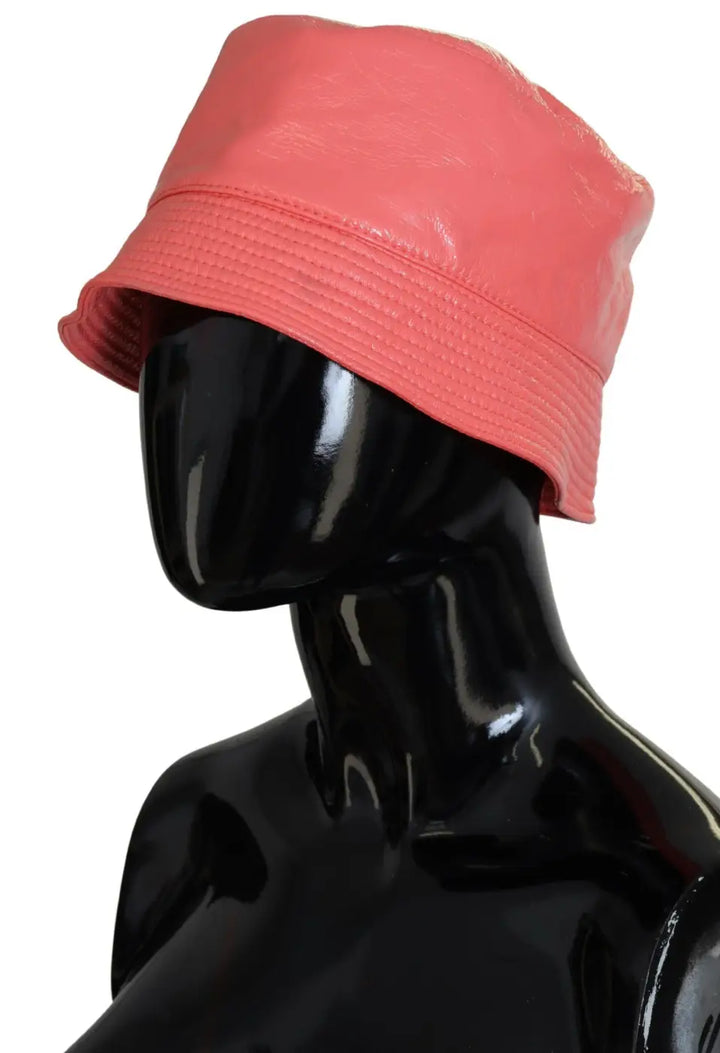 Dolce &amp; Gabbana Peach Quilted Faux Leather Women Bucket Cap Hat