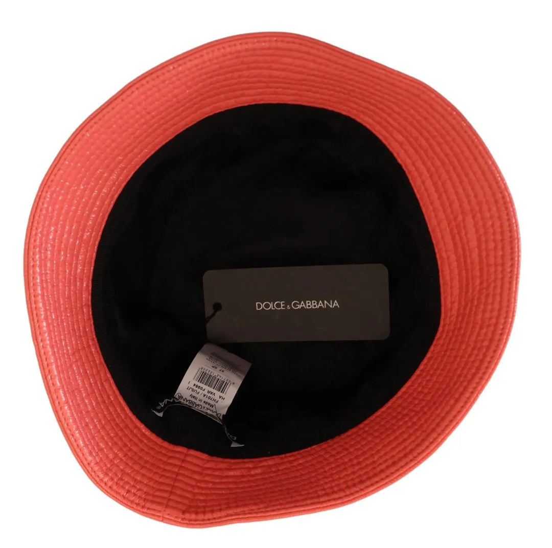 Dolce &amp; Gabbana Peach Quilted Faux Leather Women Bucket Cap Hat