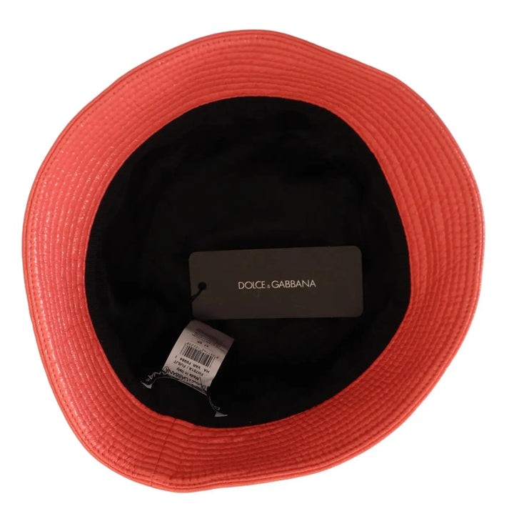Dolce &amp; Gabbana Peach Quilted Faux Leather Women Bucket Cap Hat