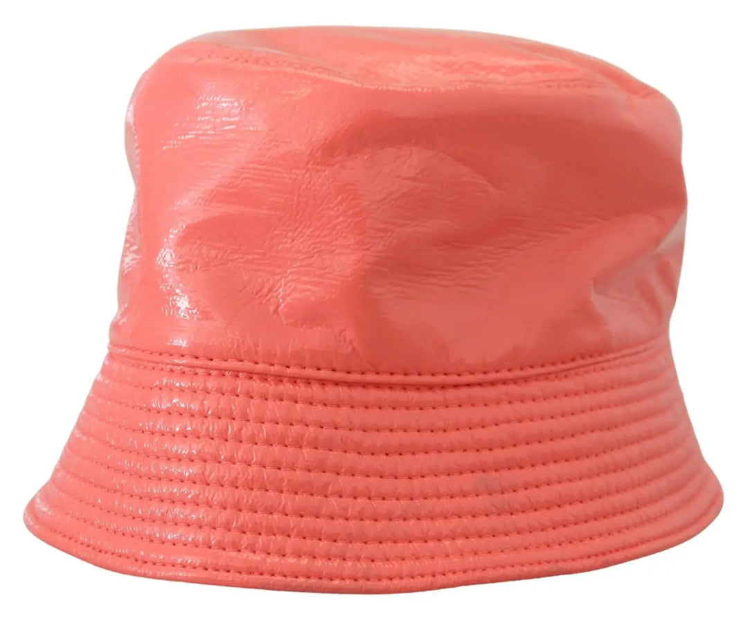 Dolce &amp; Gabbana Peach Quilted Faux Leather Women Bucket Cap Hat