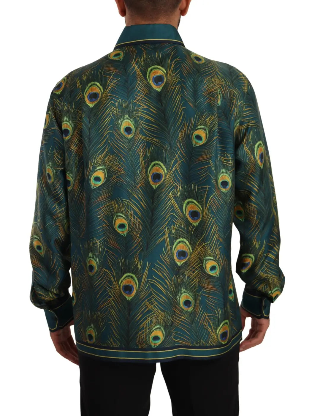 Dolce &amp; Gabbana Peacock Feather Print Silk Pajama Mens Shirt