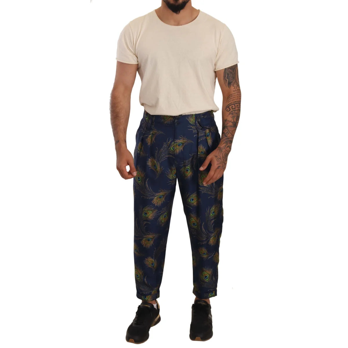 Dolce Gabbana Peacock Print Silk Trousers Slay &