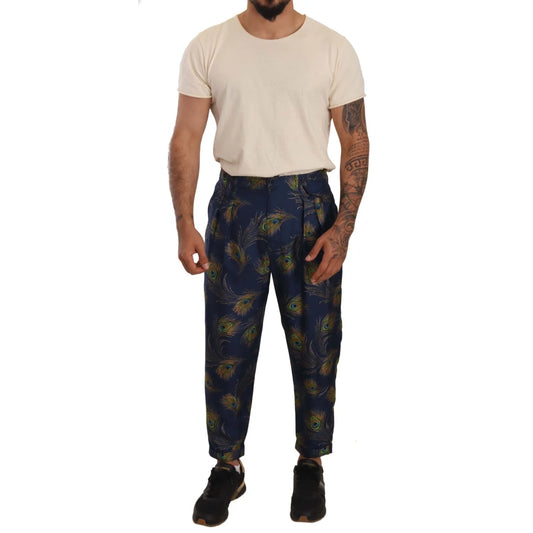 Dolce Gabbana Peacock Print Silk Trousers Slay &
