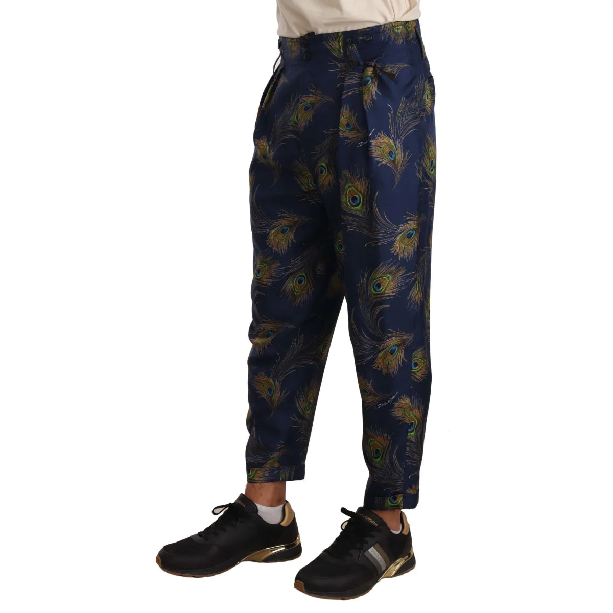 Dolce Gabbana Peacock Print Silk Trousers Slay &