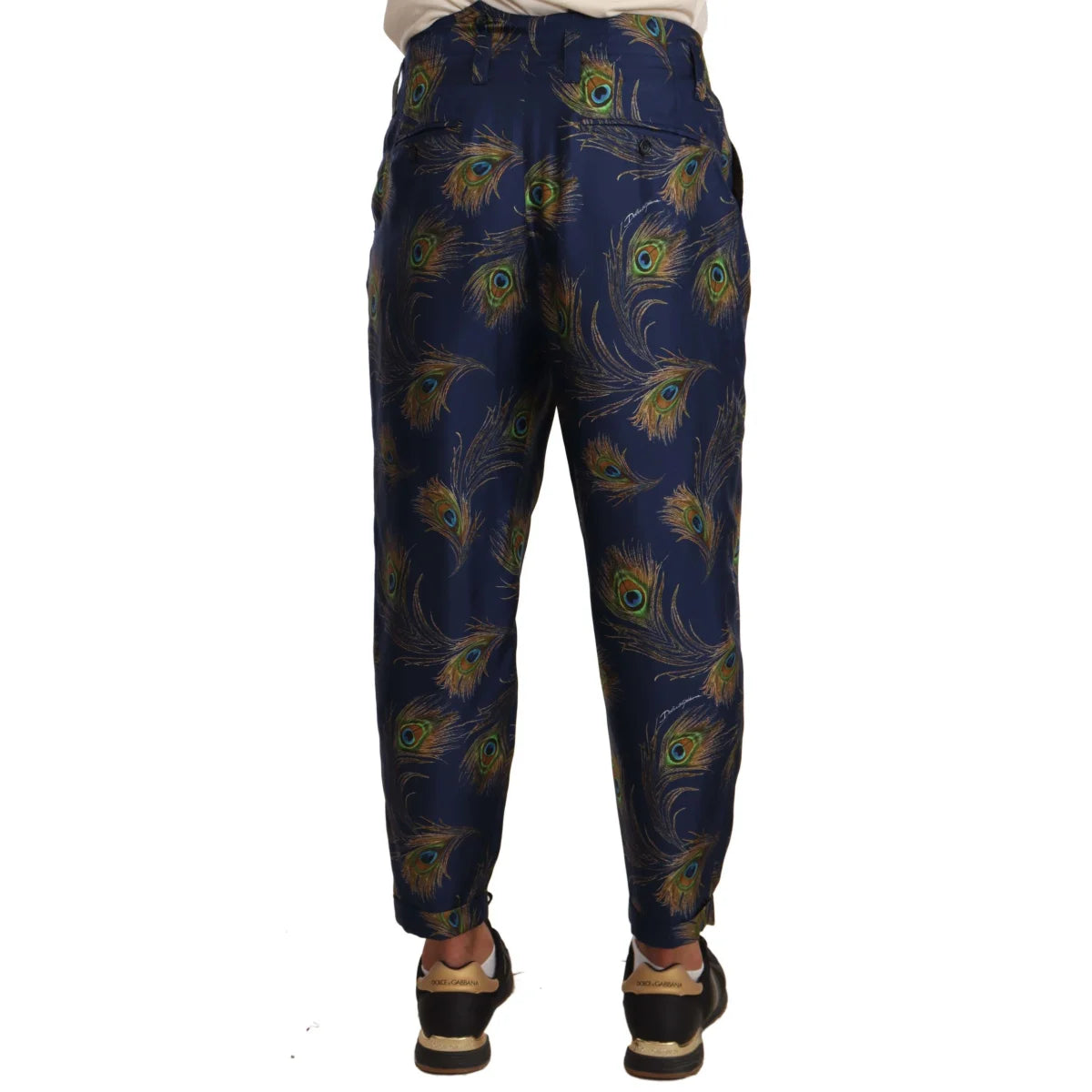 Dolce Gabbana Peacock Print Silk Trousers Slay &