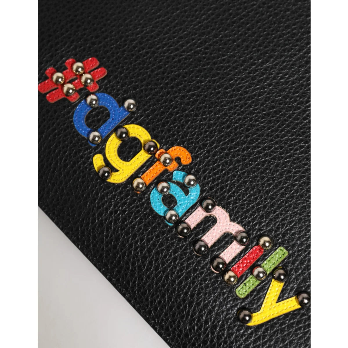 Dolce Gabbana Pebbled Leather Pouch Bag with DGFamily Embellished Appliqués &