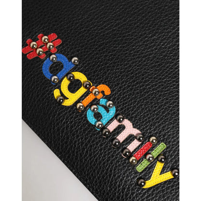 Dolce Gabbana Pebbled Leather Pouch Bag with DGFamily Embellished Appliqués &