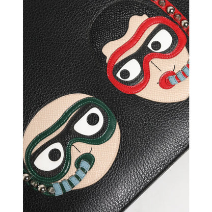Dolce Gabbana Pebbled Leather Pouch Bag with DGFamily Embellished Appliqués &