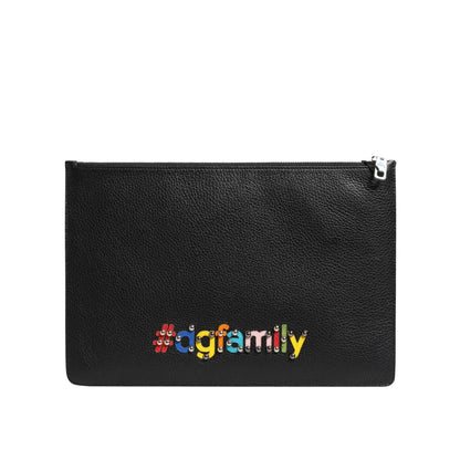 Dolce Gabbana Pebbled Leather Pouch Bag with DGFamily Embellished Appliqués &