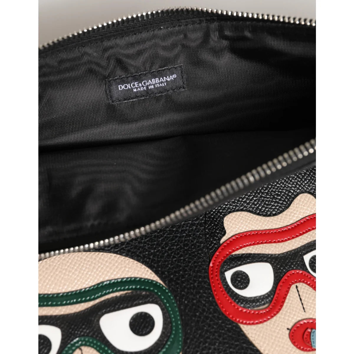 Dolce Gabbana Pebbled Leather Pouch Bag with DGFamily Embellished Appliqués &