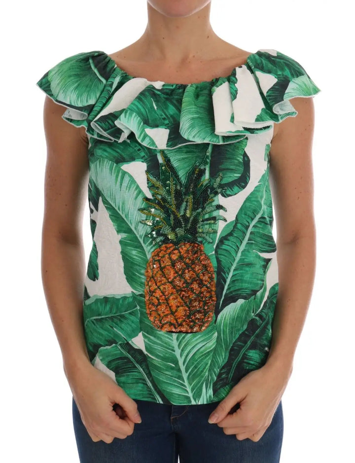 Dolce &amp; Gabbana Pineapple Banana Sequins Blouse T-shirt