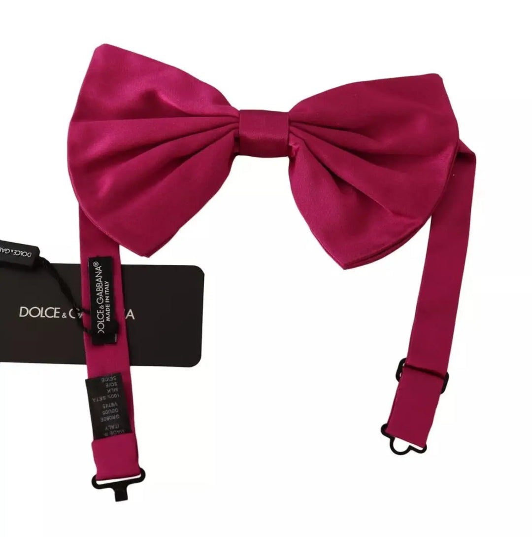 Dolce &amp; Gabbana Pink 100% Silk Adjustable Neck Bow Tie Men