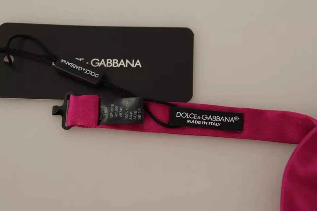 Dolce &amp; Gabbana Pink 100% Silk Adjustable Neck Bow Tie Men