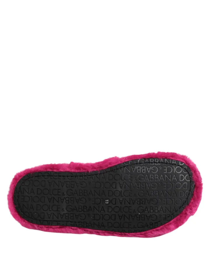 Dolce &amp; Gabbana Pink Acrylic Faux Fur Mens Flats Sandals Shoes