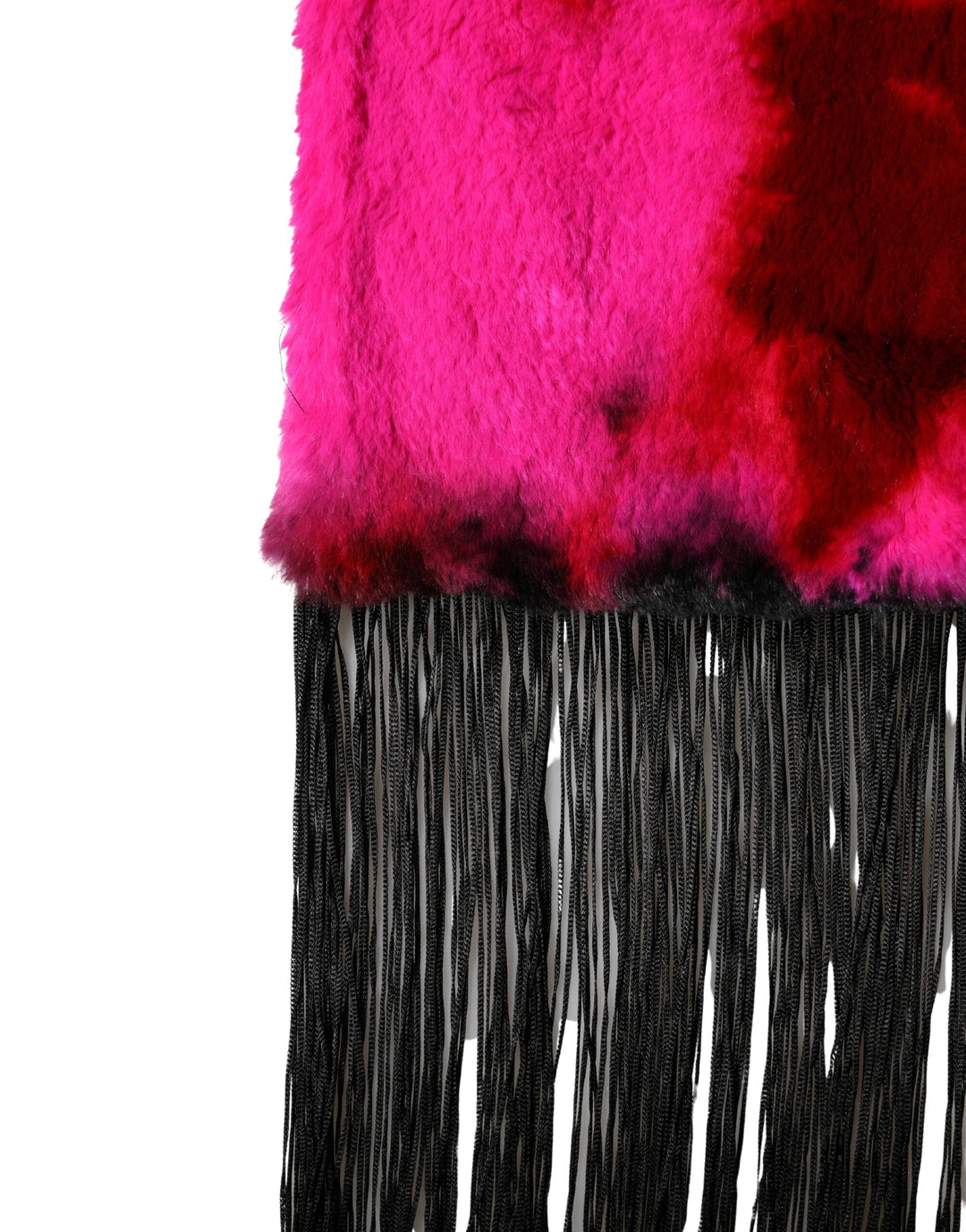 Dolce &amp; Gabbana Pink Black Faux Fur Neck Wrap Fringes 200cm x 59cm Scarf