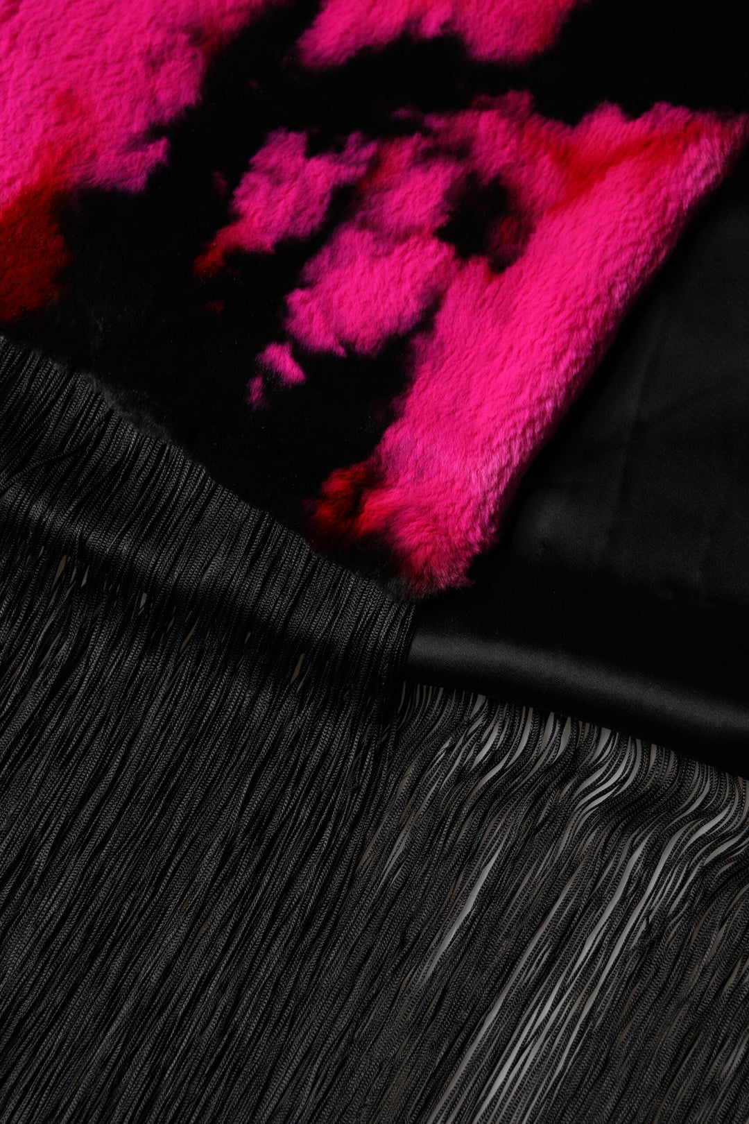 Dolce &amp; Gabbana Pink Black Faux Fur Neck Wrap Fringes 200cm x 59cm Scarf