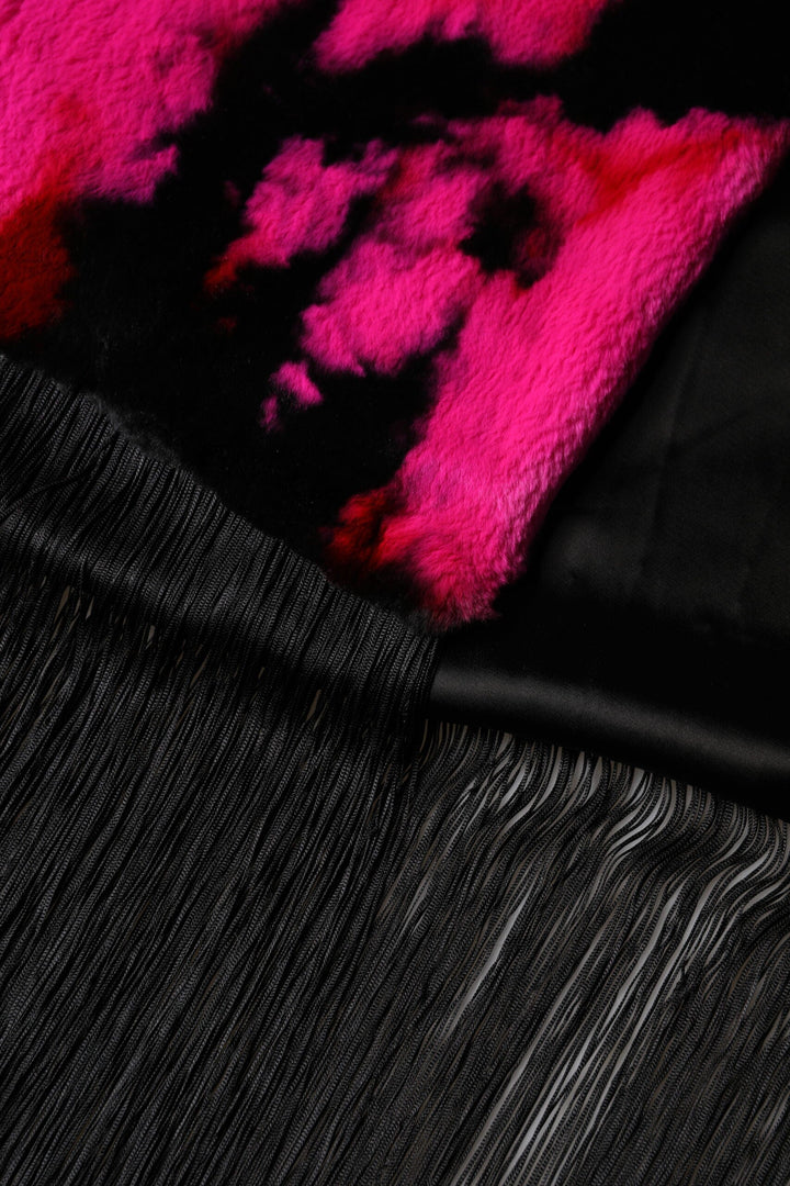 Dolce &amp; Gabbana Pink Black Faux Fur Neck Wrap Fringes 200cm x 59cm Scarf