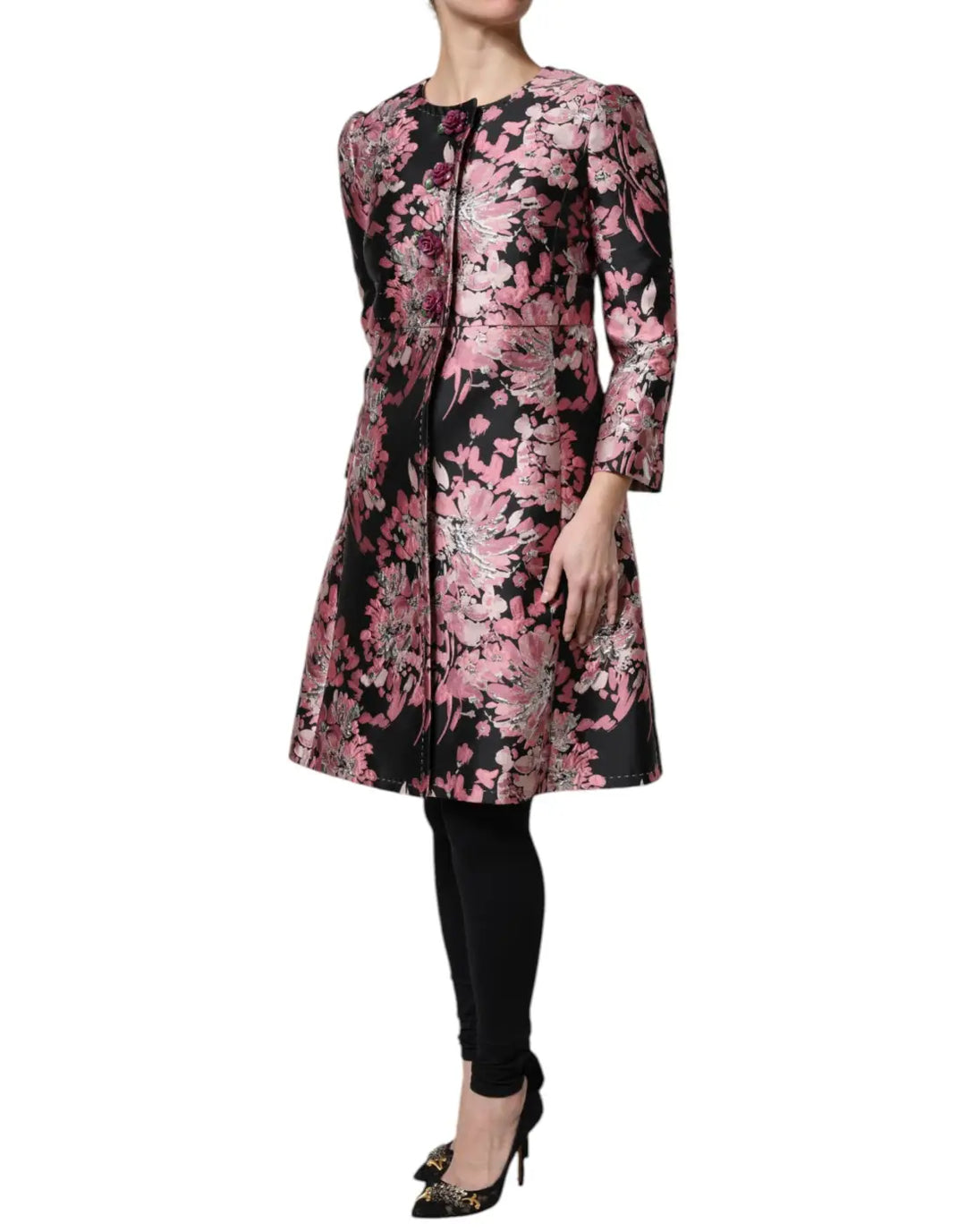 Dolce &amp; Gabbana Pink Black Floral Brocade Trenchcoat Jacket