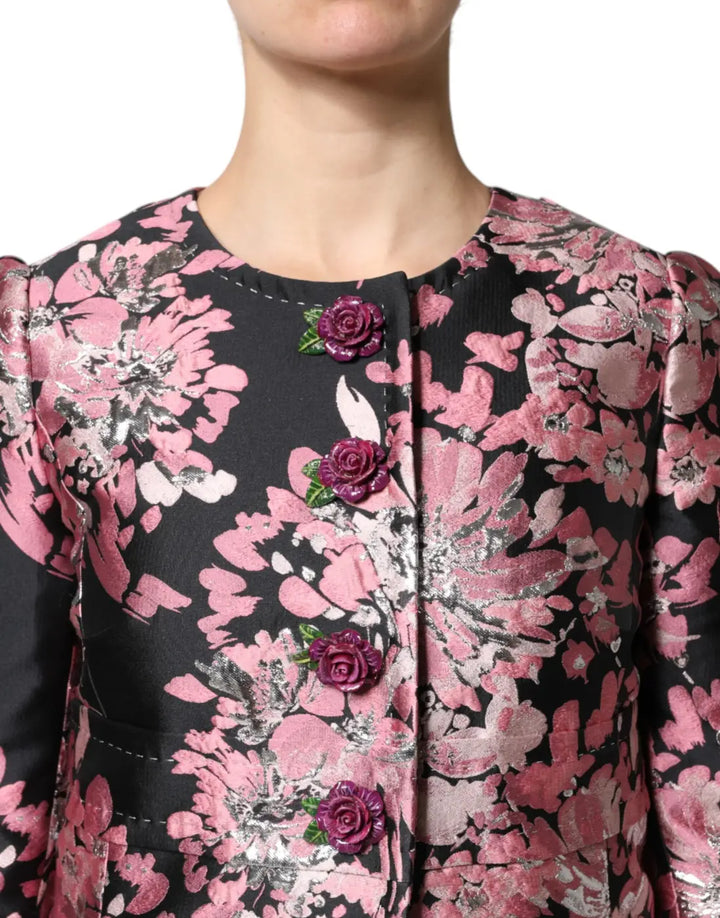 Dolce &amp; Gabbana Pink Black Floral Brocade Trenchcoat Jacket