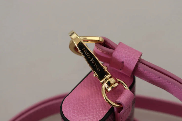 Dolce &amp; Gabbana Pink Black Leather Strap Gold Metal Logo Airpods Case