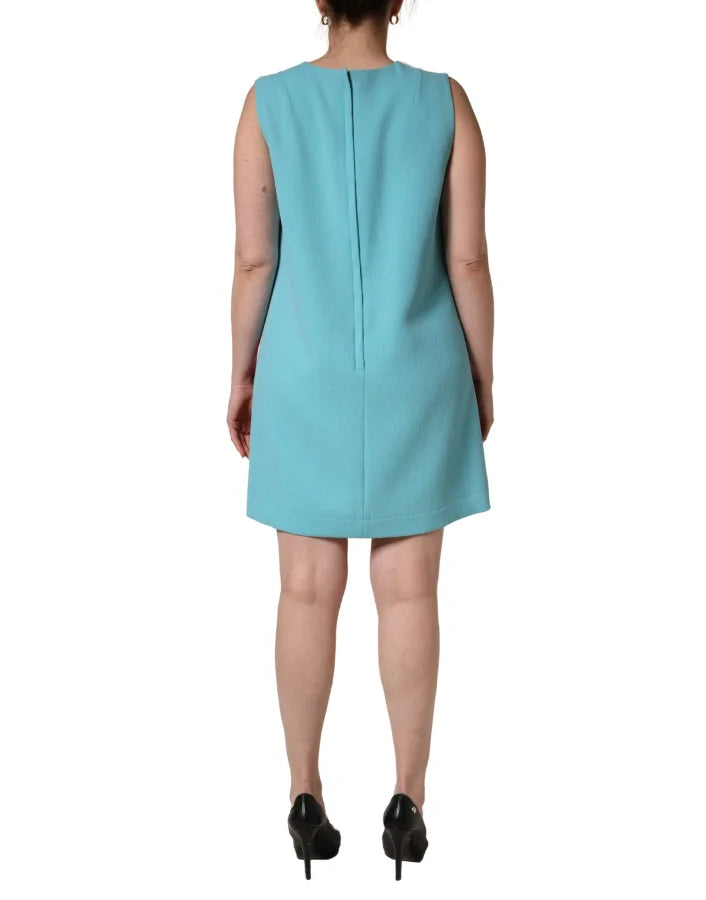 Dolce &amp; Gabbana Pink Blue Wool Sleeveless Shift Mini Dress