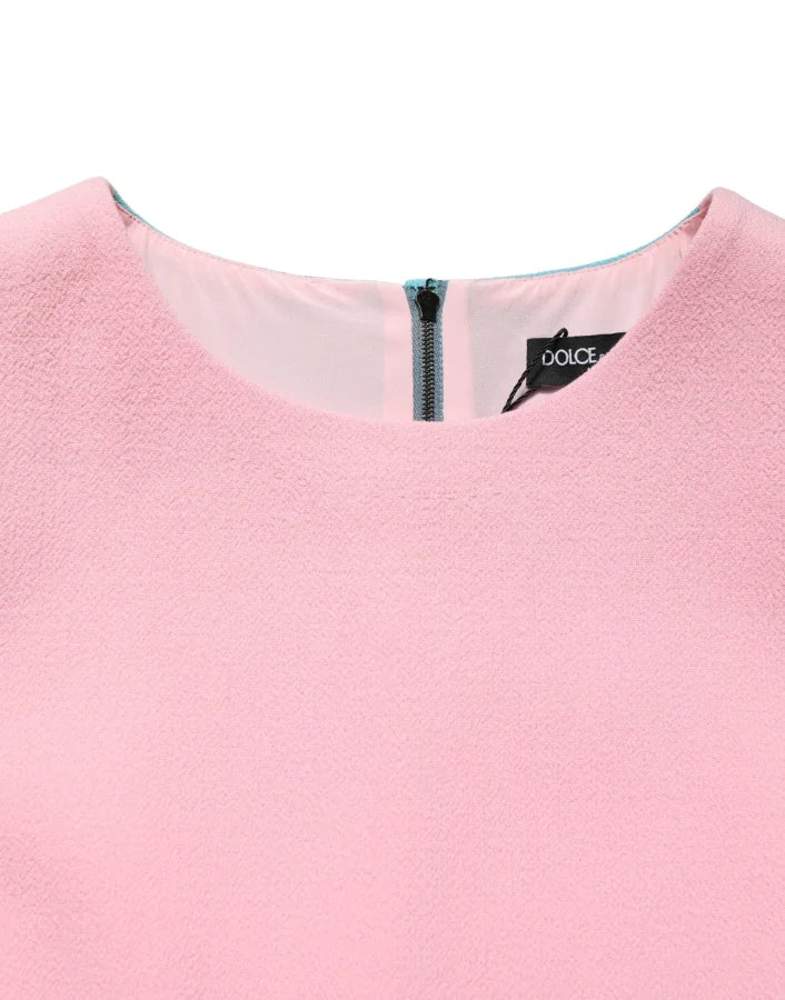 Dolce &amp; Gabbana Pink Blue Wool Sleeveless Shift Mini Dress