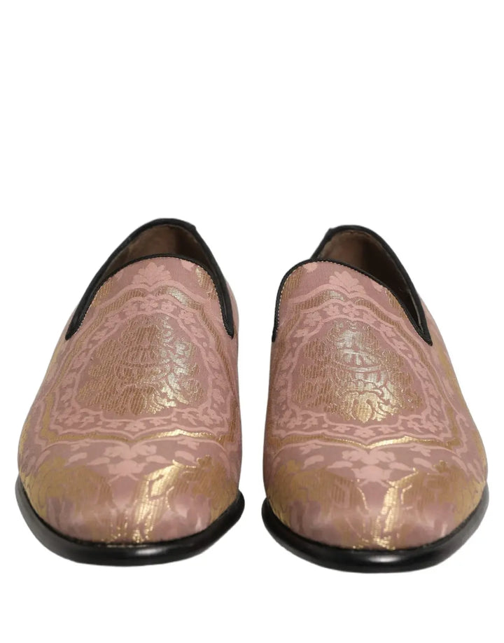 Dolce &amp; Gabbana Pink Brocade Men Slip On Dress Loafers Shoes
