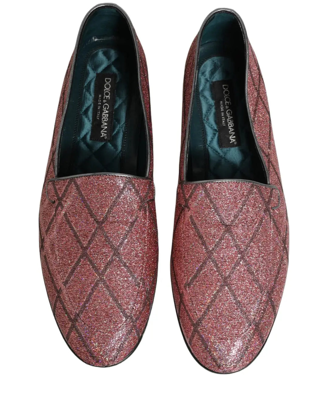 Dolce &amp; Gabbana Pink Check Glitter Lurex Logo Loafers Shoes