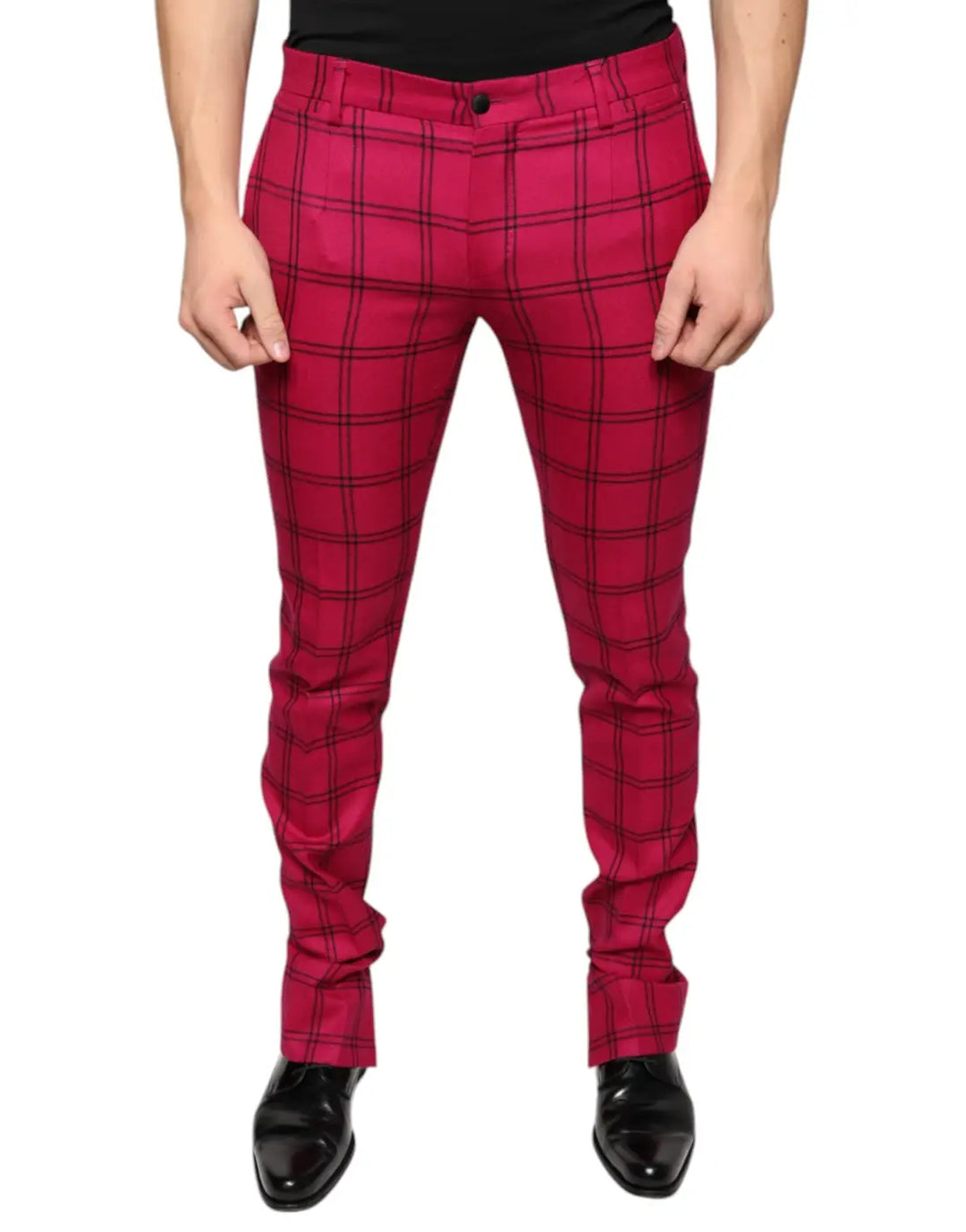 Dolce &amp; Gabbana Pink Checkered Wool Skinny Pants