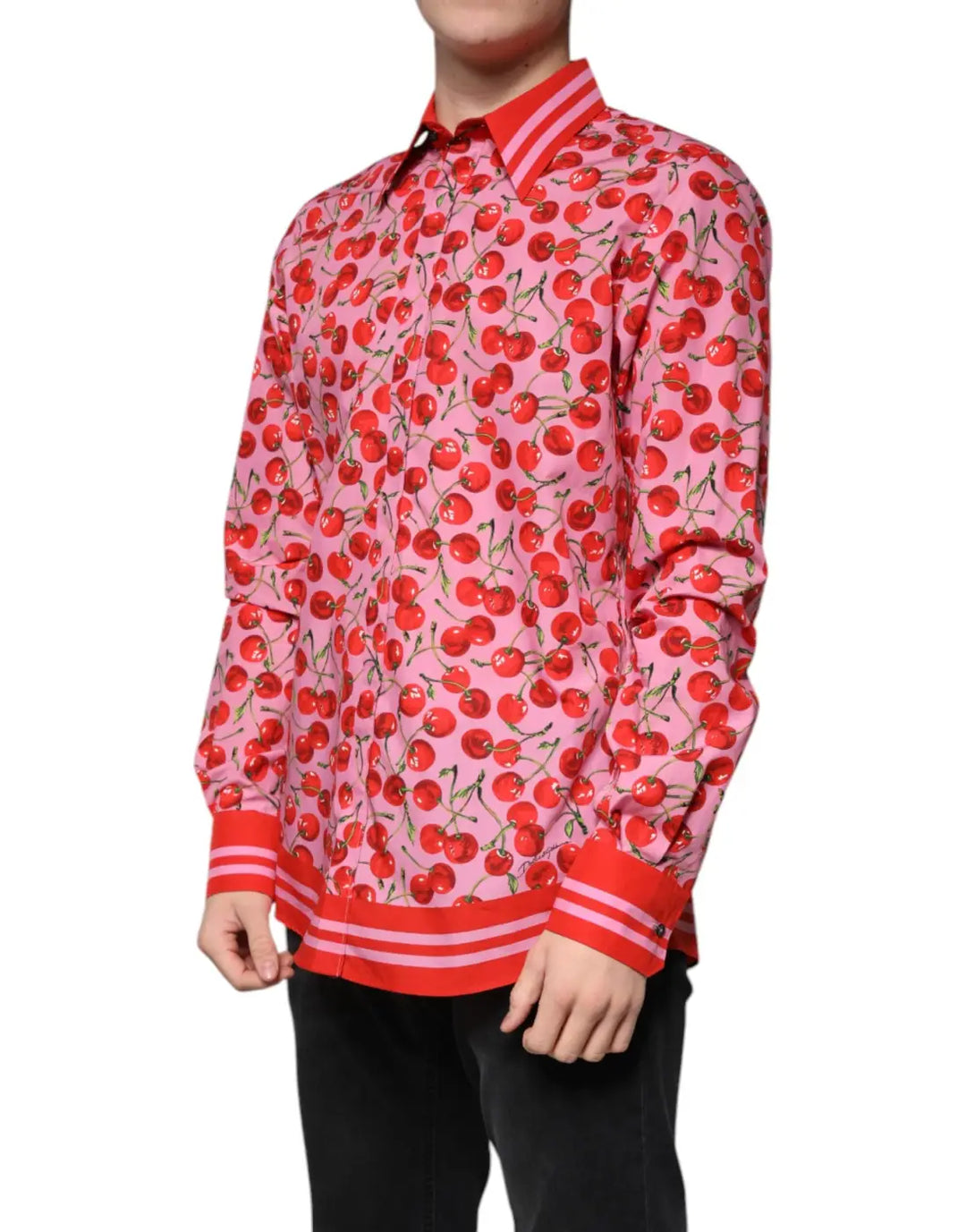Dolce &amp; Gabbana Pink Cherry Cotton Formal MARTINI Dress Shirt