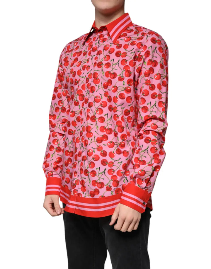 Dolce &amp; Gabbana Pink Cherry Cotton Formal MARTINI Dress Shirt