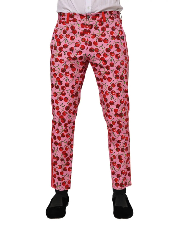 Dolce &amp; Gabbana Pink Cherry Print Cotton Dress Pants