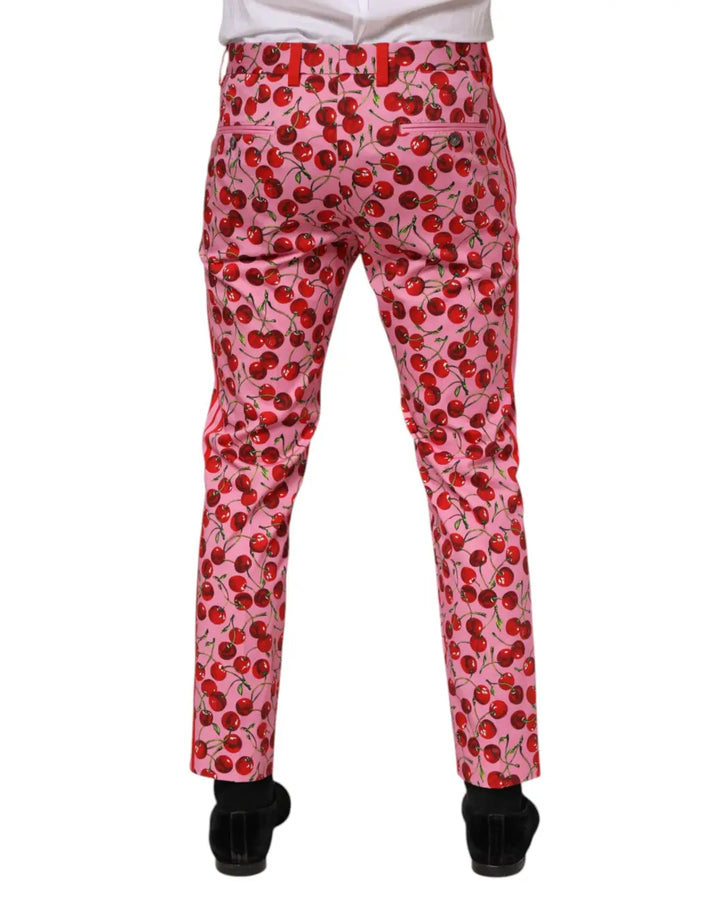 Dolce &amp; Gabbana Pink Cherry Print Cotton Dress Pants