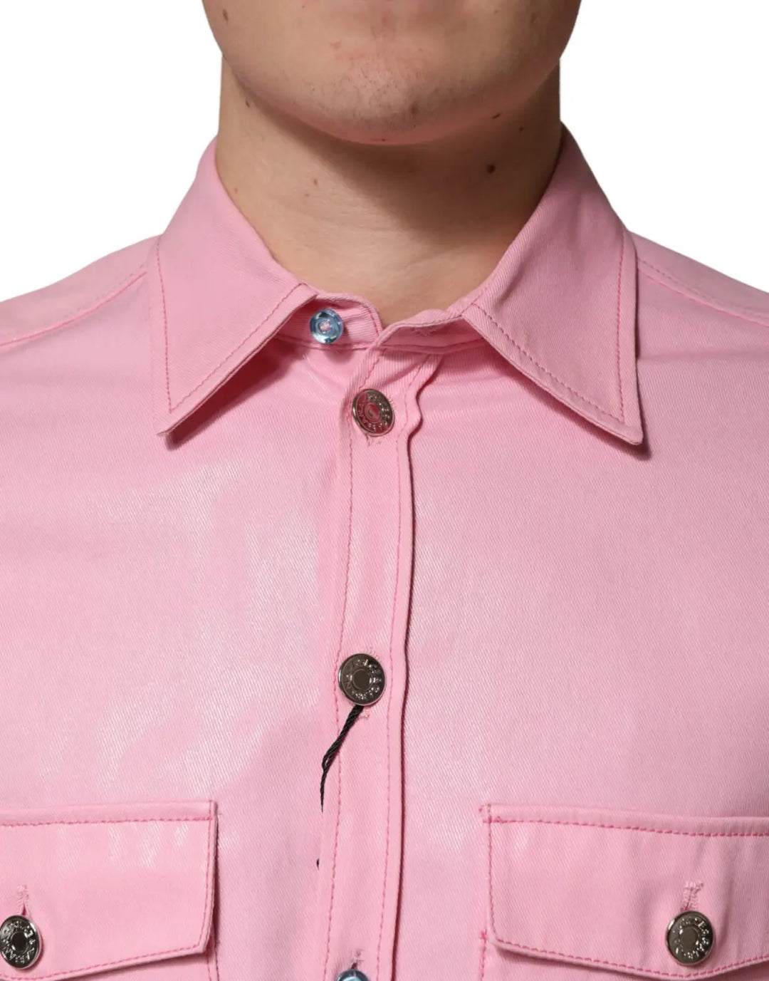 Dolce &amp; Gabbana Pink Cotton Collared Men Button Down Shirt