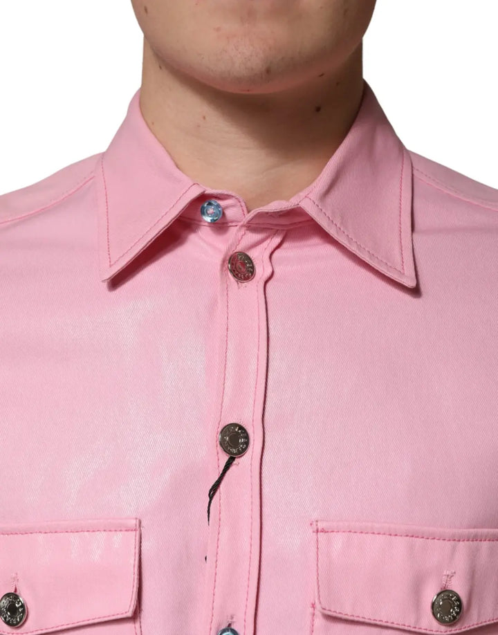 Dolce &amp; Gabbana Pink Cotton Collared Men Button Down Shirt