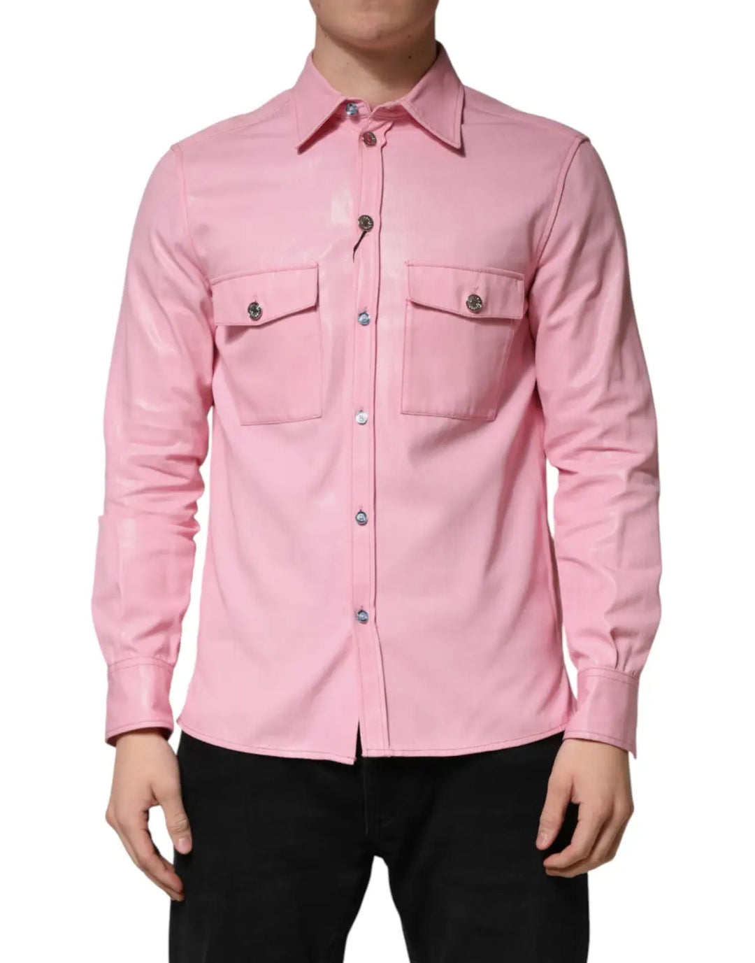 Dolce &amp; Gabbana Pink Cotton Collared Men Button Down Shirt