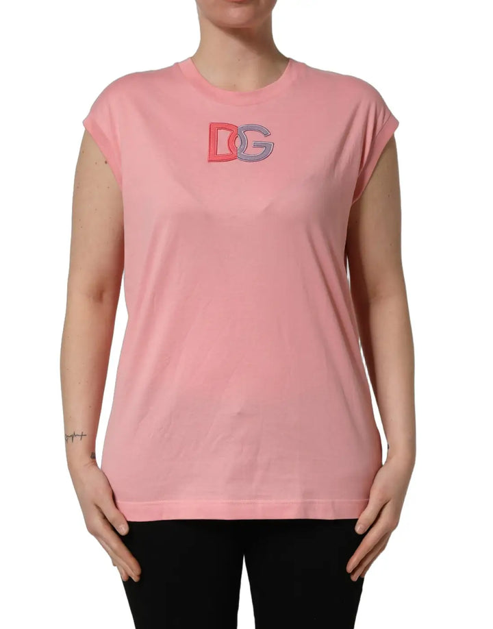Dolce &amp; Gabbana Pink Cotton DG Logo Round Neck Tank T-shirt
