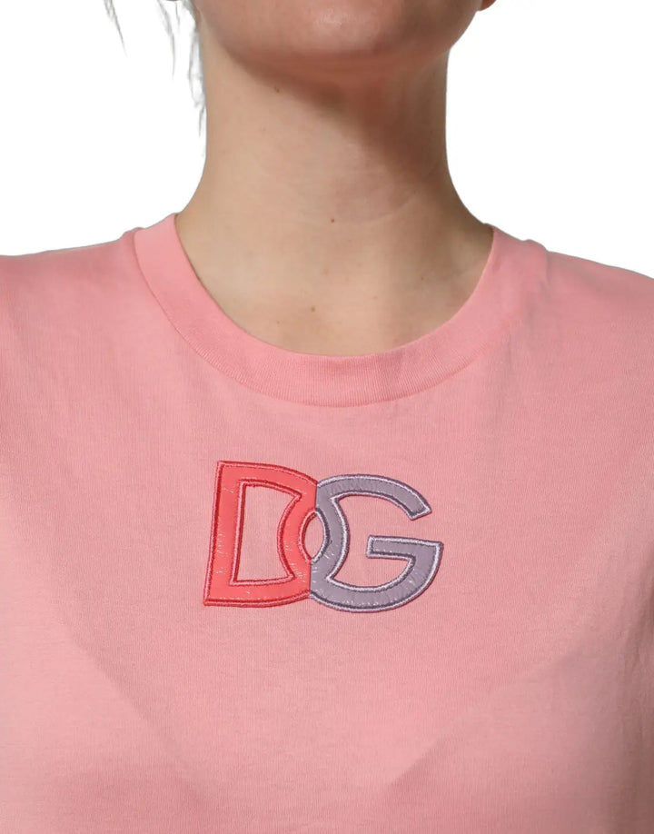 Dolce &amp; Gabbana Pink Cotton DG Logo Round Neck Tank T-shirt