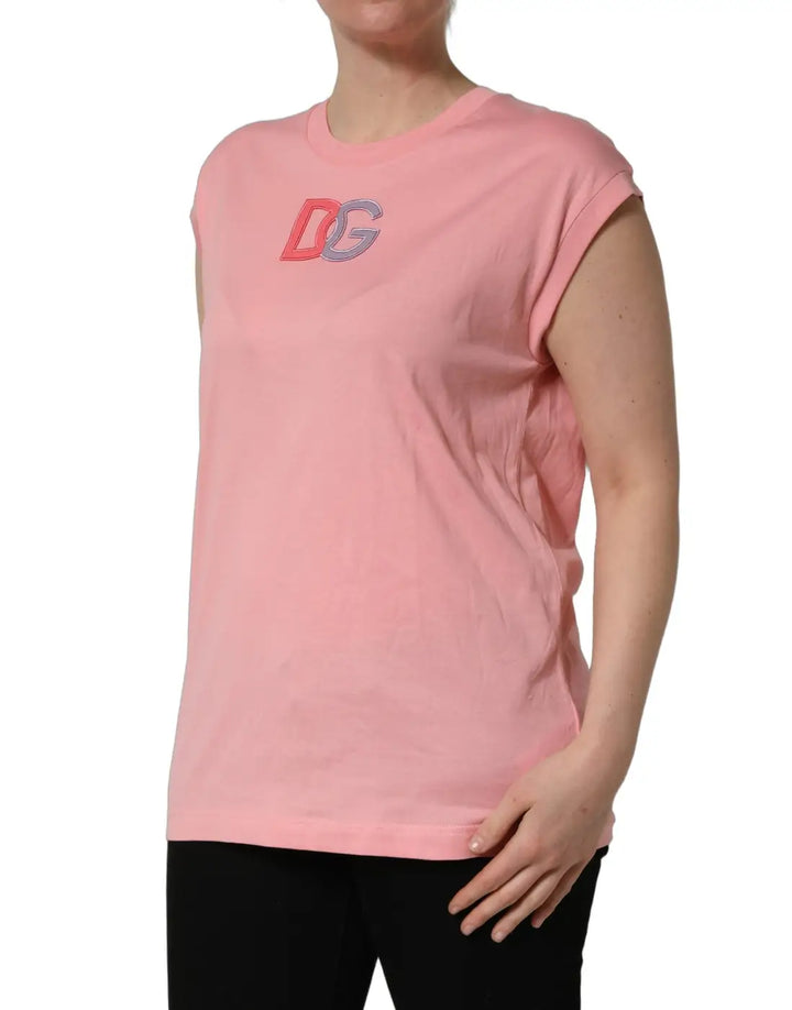 Dolce &amp; Gabbana Pink Cotton DG Logo Round Neck Tank T-shirt