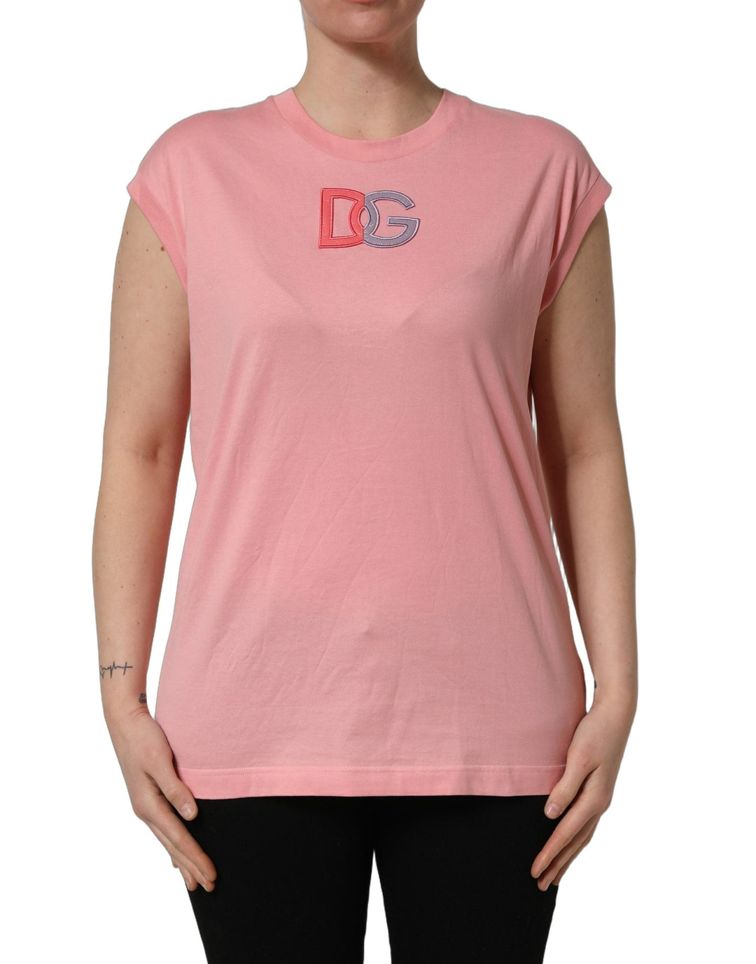 Dolce &amp; Gabbana - Pink Cotton DG Logo Round Neck Tank T-shirt